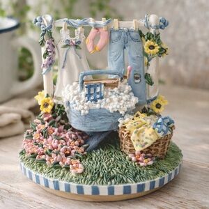 Our America Vtg Candle Topper Clothesline Laundry Garden Yankee Cottage Decor